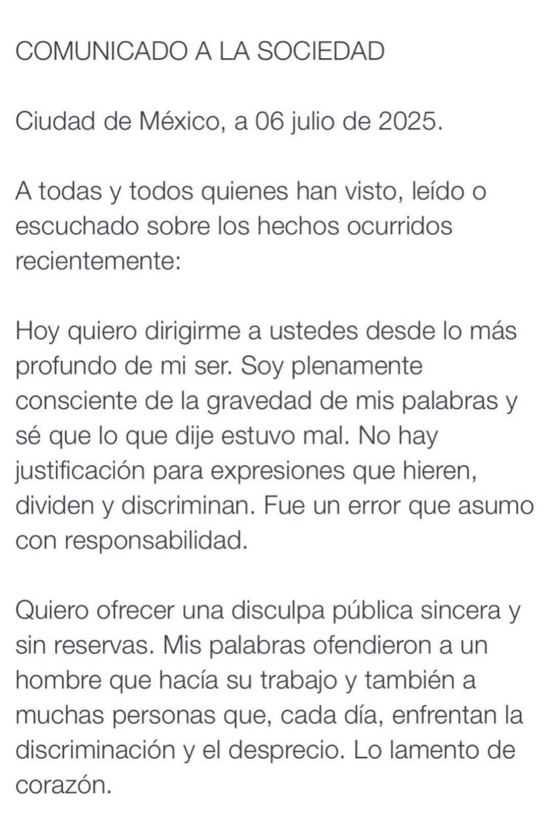 Lady Racista comunicado