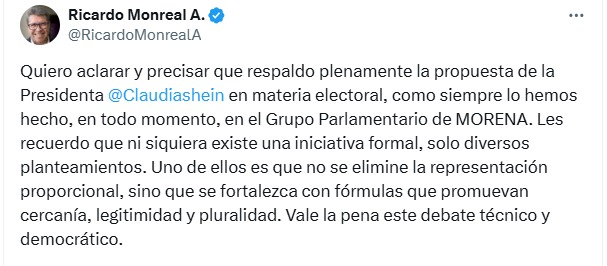 Monreal respalda la iniciativa de Sheinbaum 