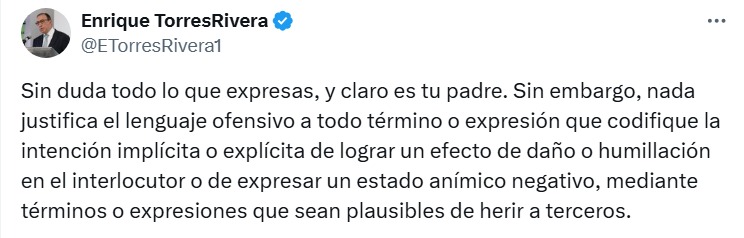 Nada justifica su lenguaje