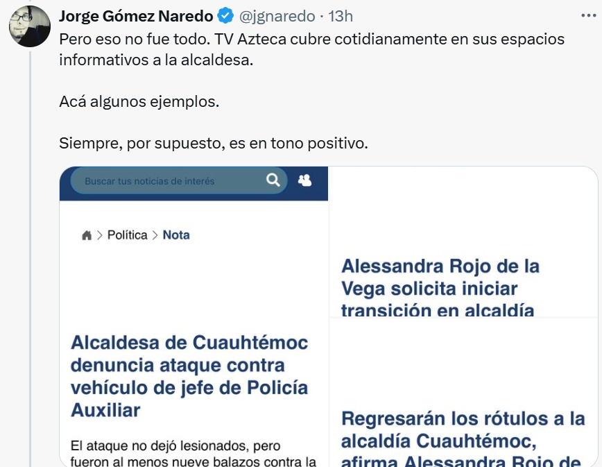 Naredo muestra cobertura Alessandra Rojo por Tv Azteca