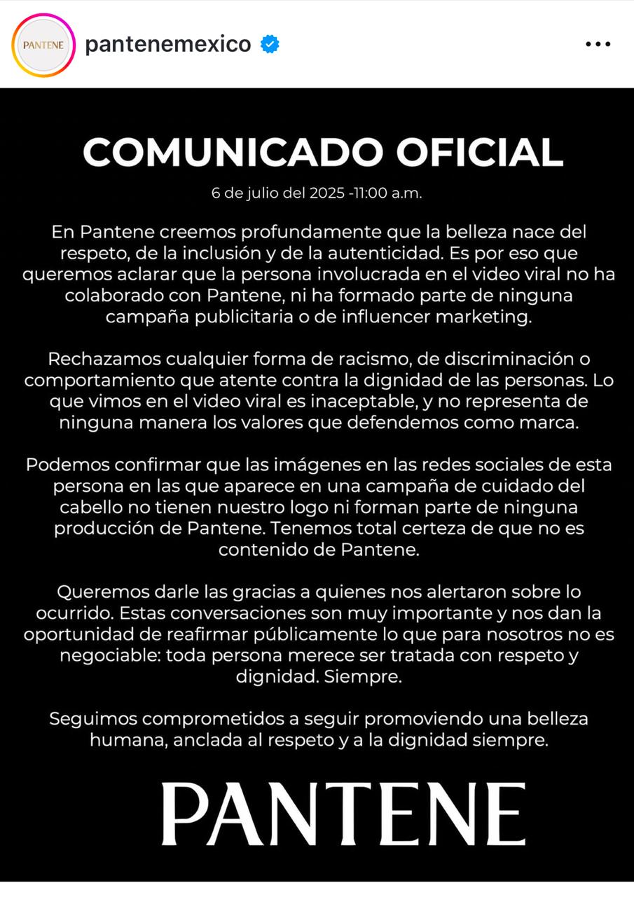 Pantene se deslinda de Lady Racista
