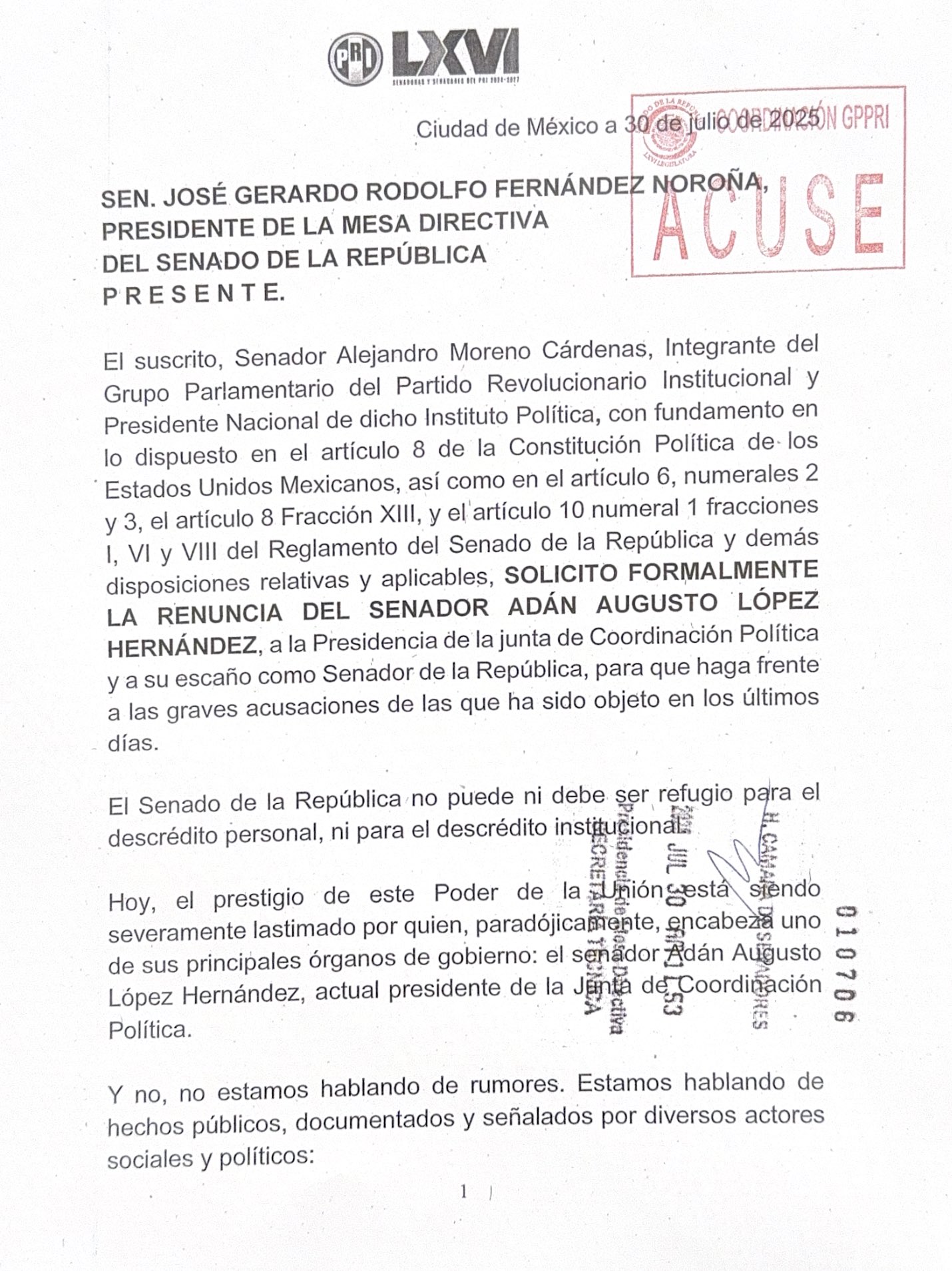 PRI denuncia a Adán Augusto