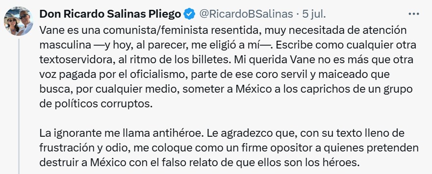 Salinas Pliego contra Vanessa