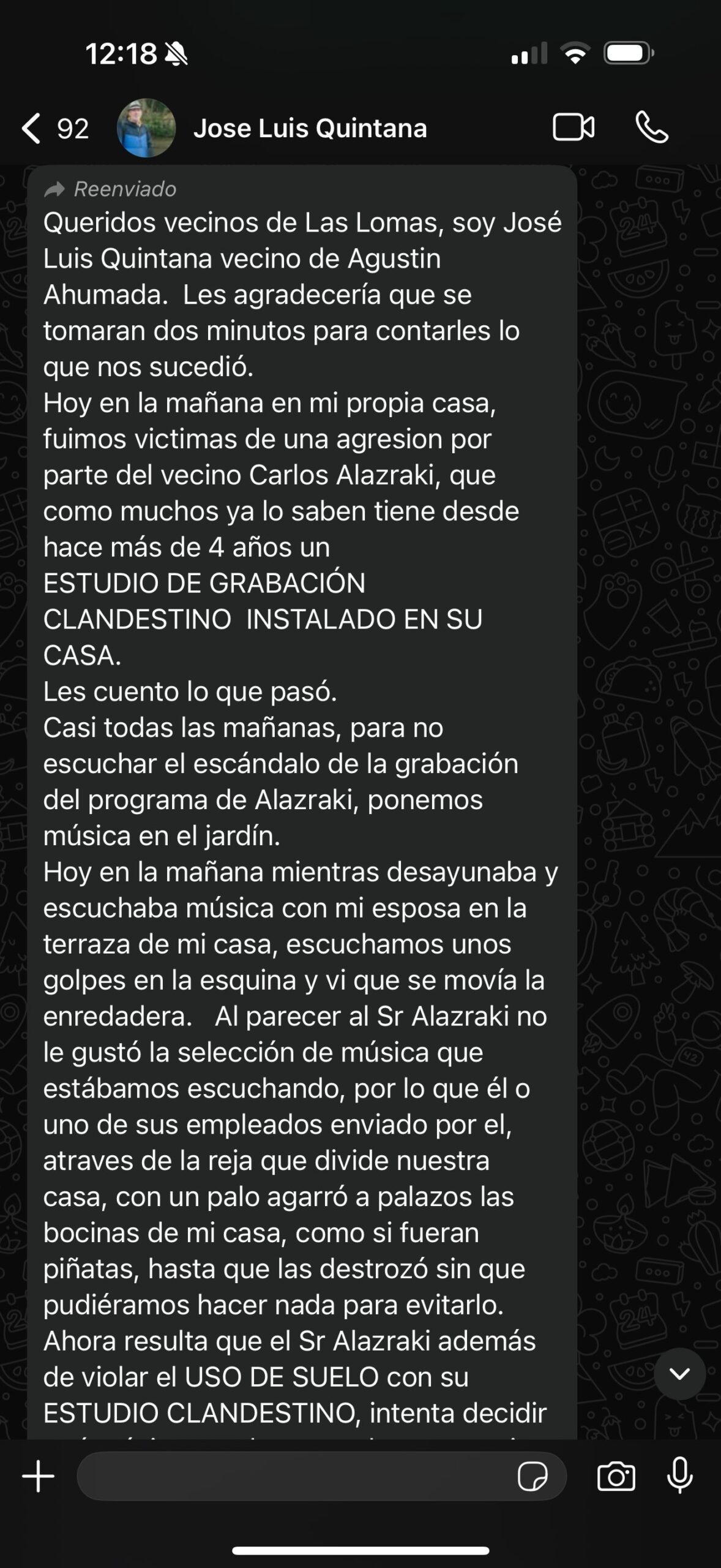 Vecino denuncia a Carlos Alazraki