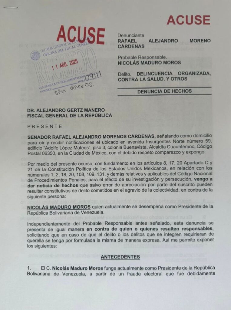 Alito Moreno interpone denuncia contra Nicolás Maduro