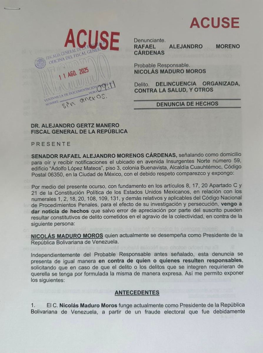 Alito Moreno interpone denuncia contra Nicolás Maduro