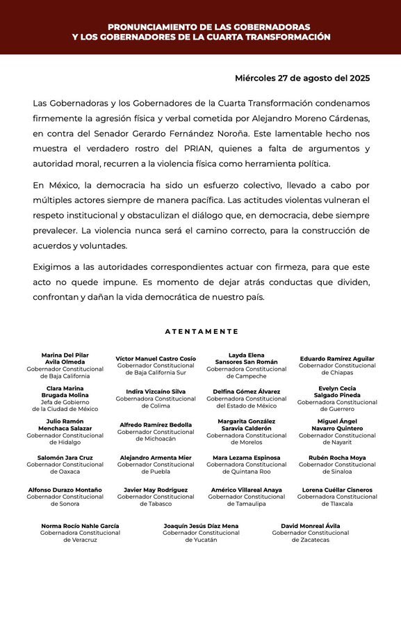 Carta gobernadores de la 4T