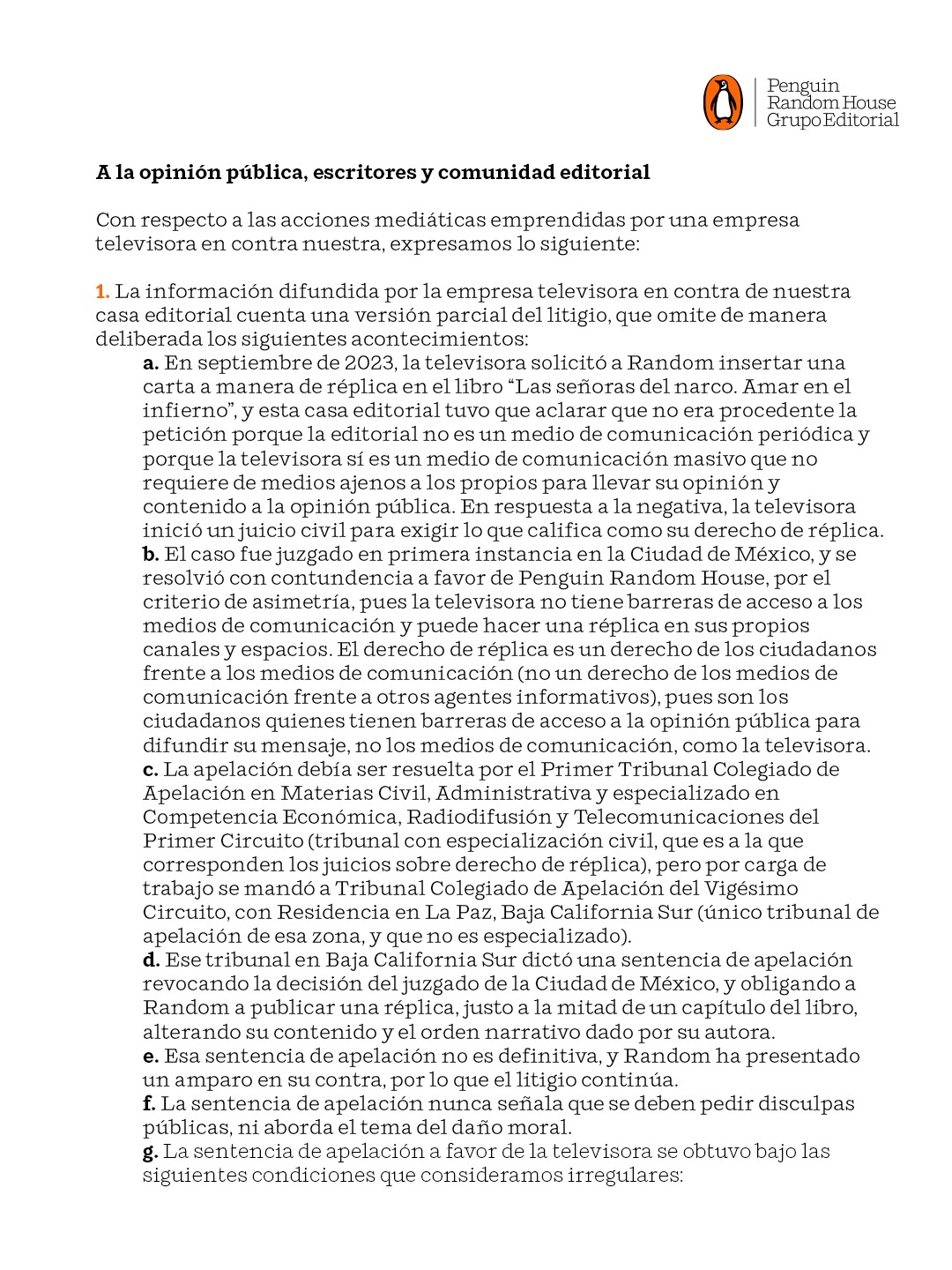 Comunicado Random House