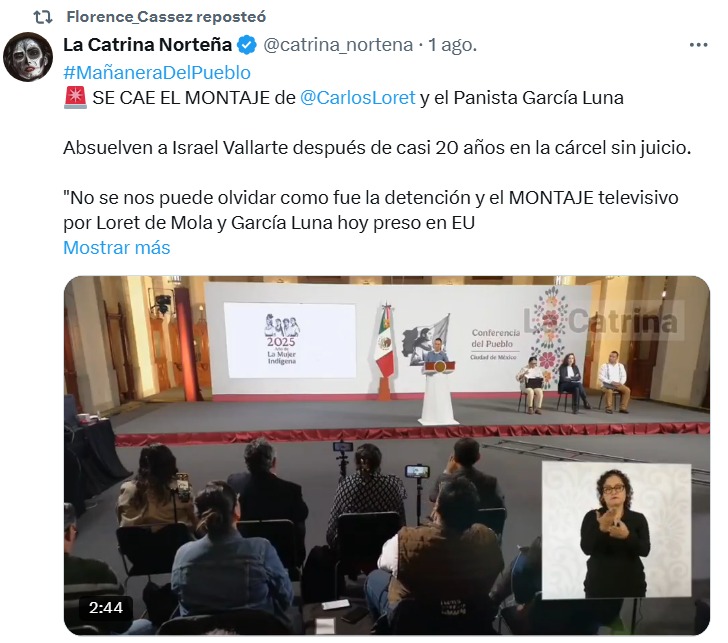 Florence Cassez comparte mensajes a favor de Israel Vallarta