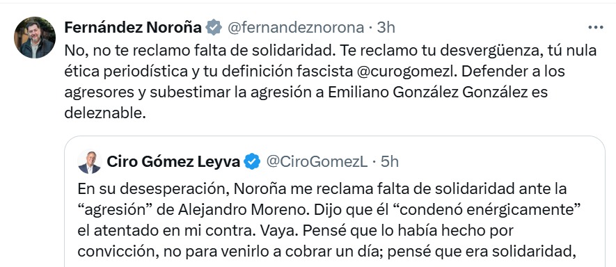 Noroña responde a Ciro Gómez Leyva