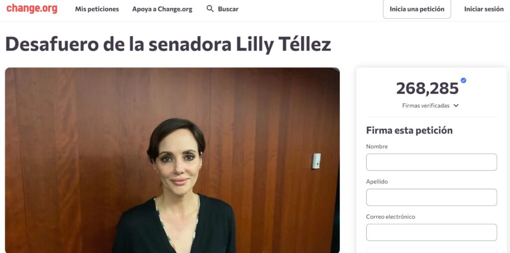 Petición contra Lilly Téllez en Change.org