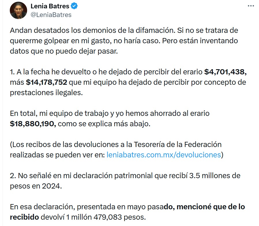 publicación Lenia Batres