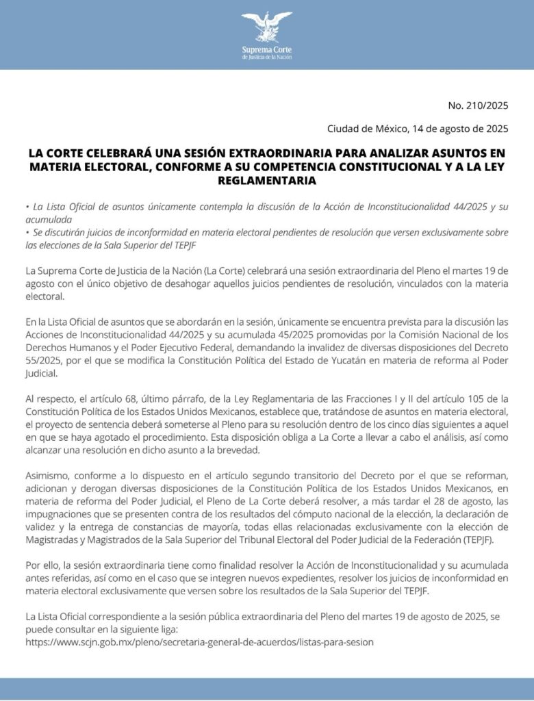 Sesión extraordinaria de la SCJN