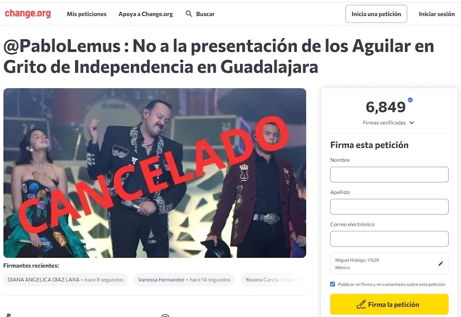 Ciudadanos hacen petición para cancelar presentación de Los Aguilar en Jalisco