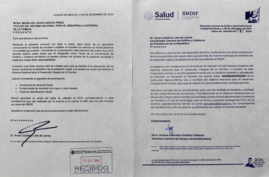 Donación sueldo de Zaldívar