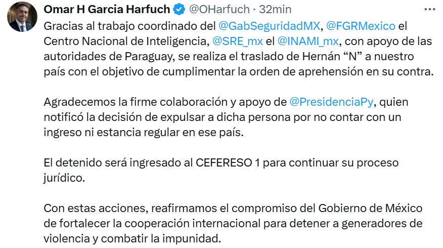 Harfuch agradece a Paraguay