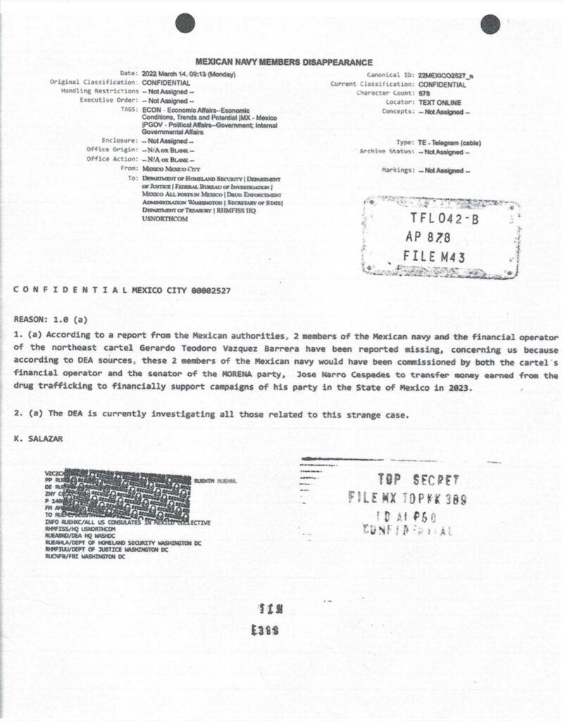 Prueba contra Américo Villarreal DEA