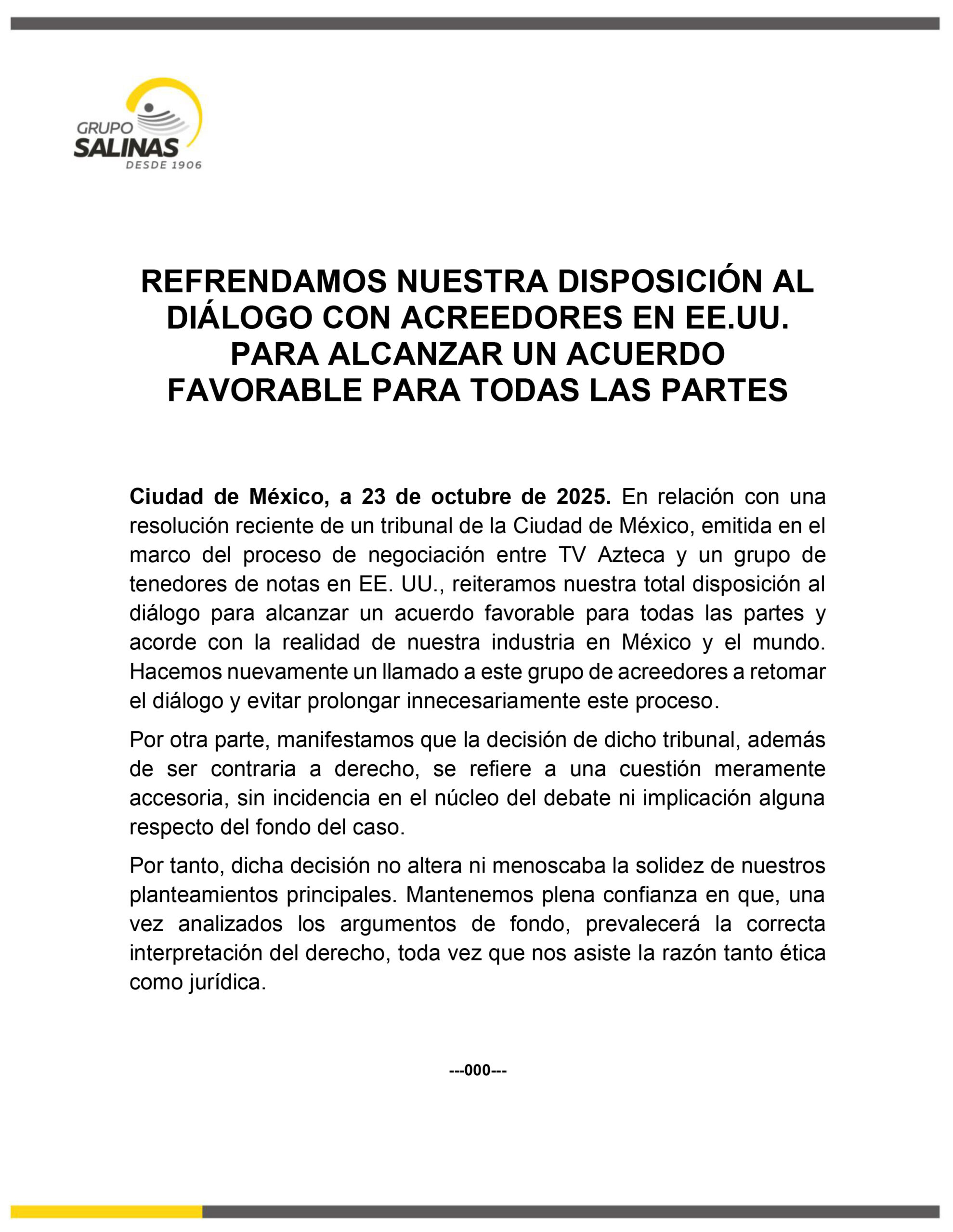 Comunicado Grupo Salinas