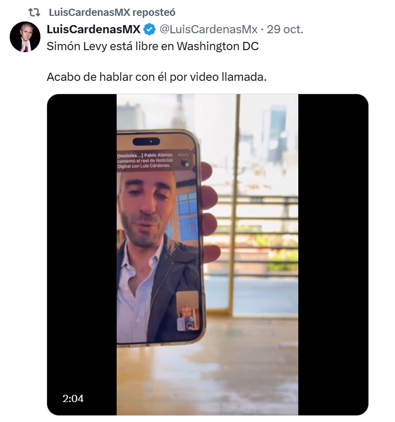 Luis Cárdenas afirma Simón libre