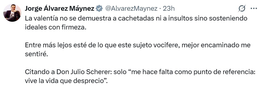 Publicación de Máynez sobre Alito