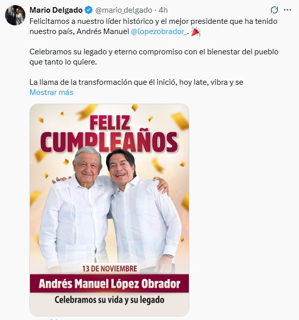 AMLO felicitación de Mario Delgado