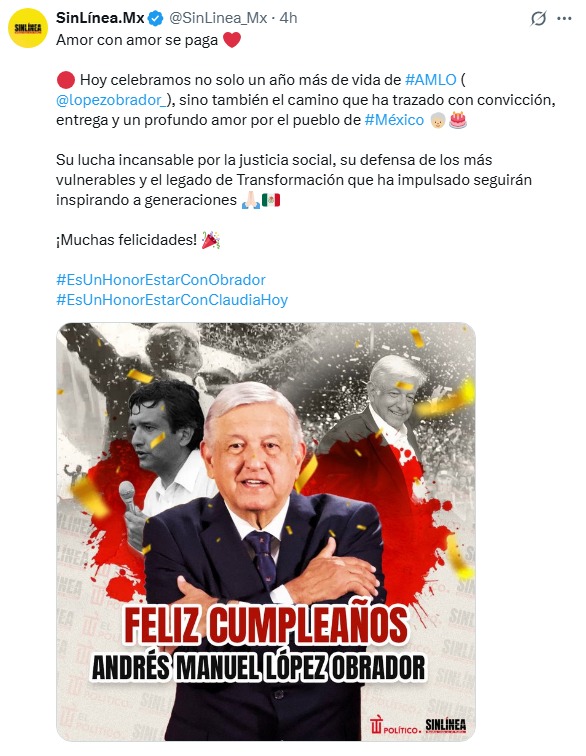 AMLO felicitación de Sin Línea