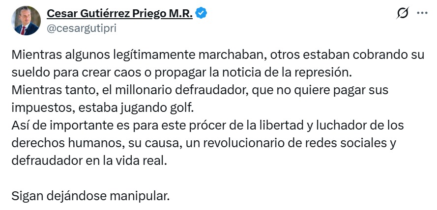 César Gutiérrez critica a Salinas