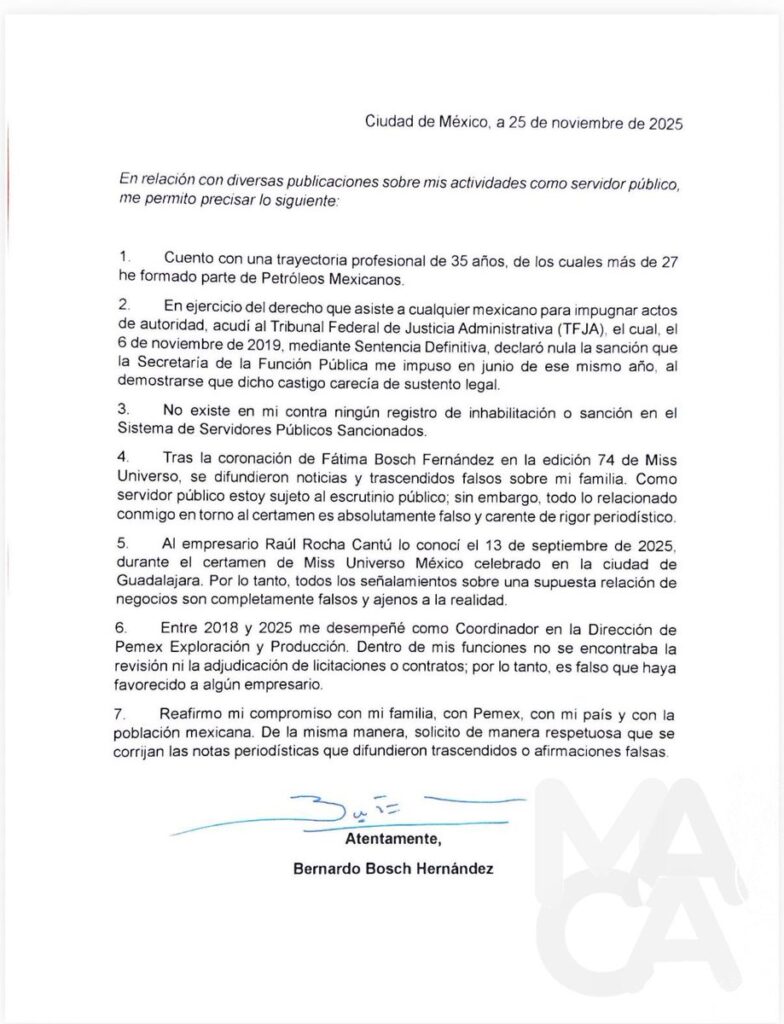 Comunicado Fátima Bosch