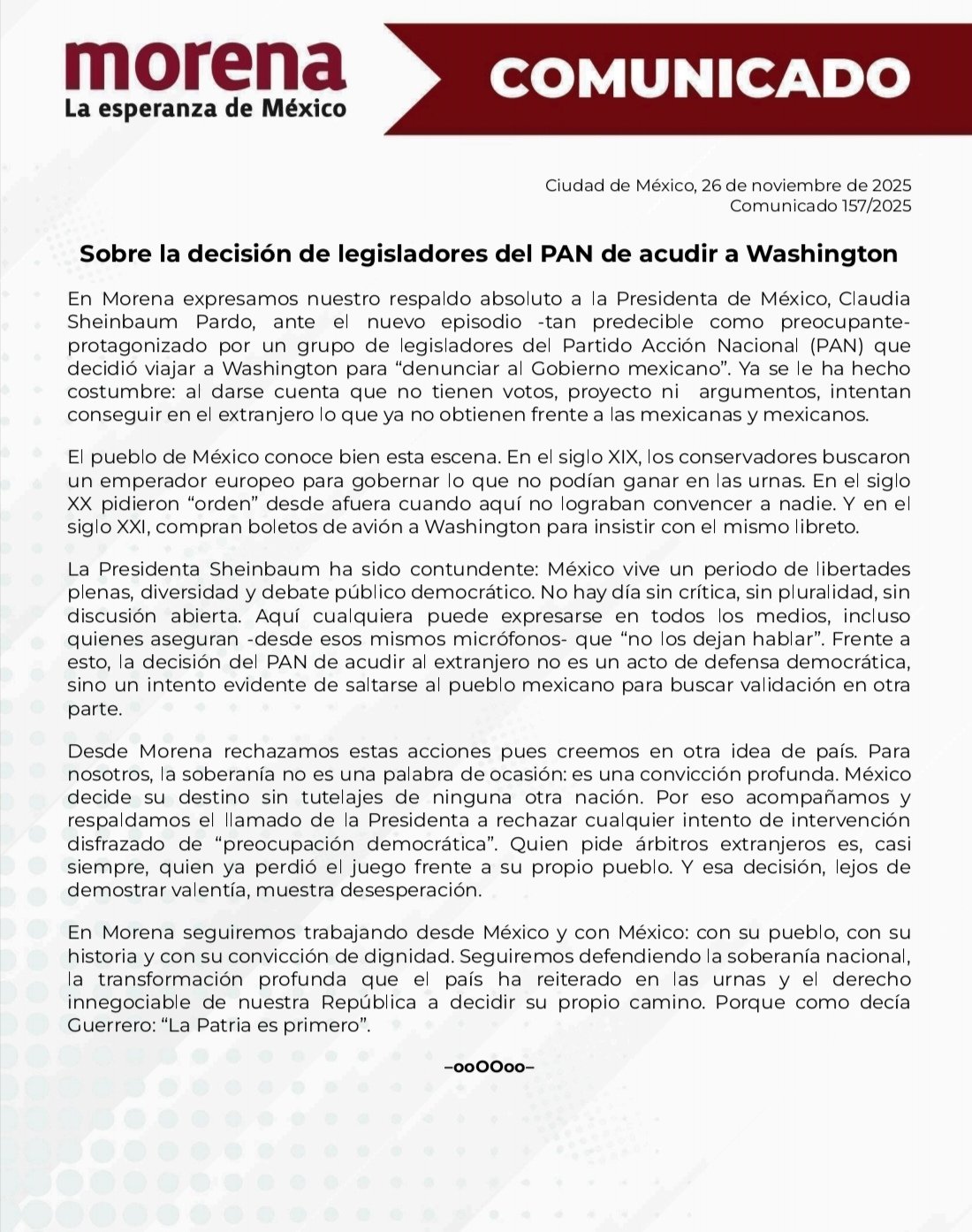 Comunicado Morena PAN