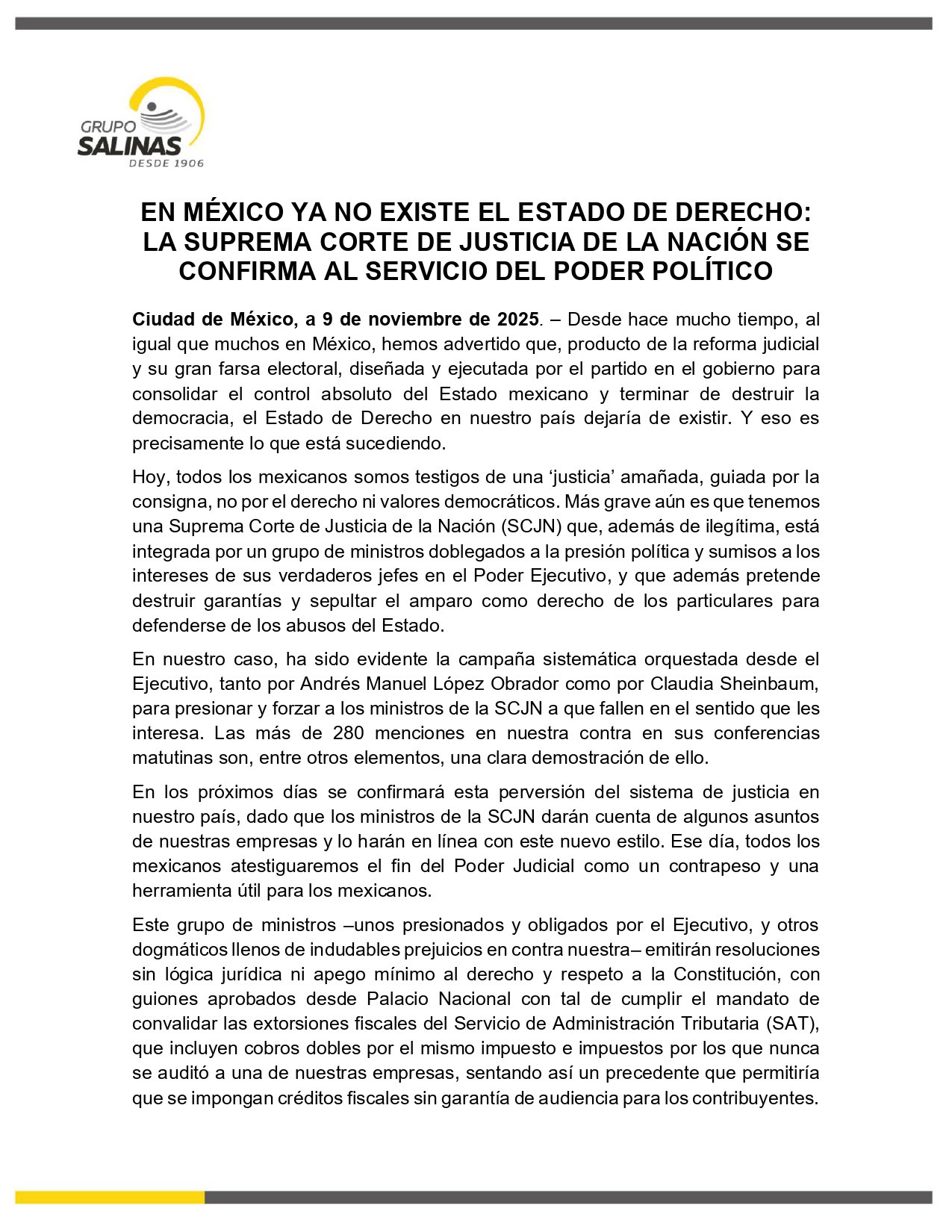 Grupo Salinas busca golpear más al gobierno