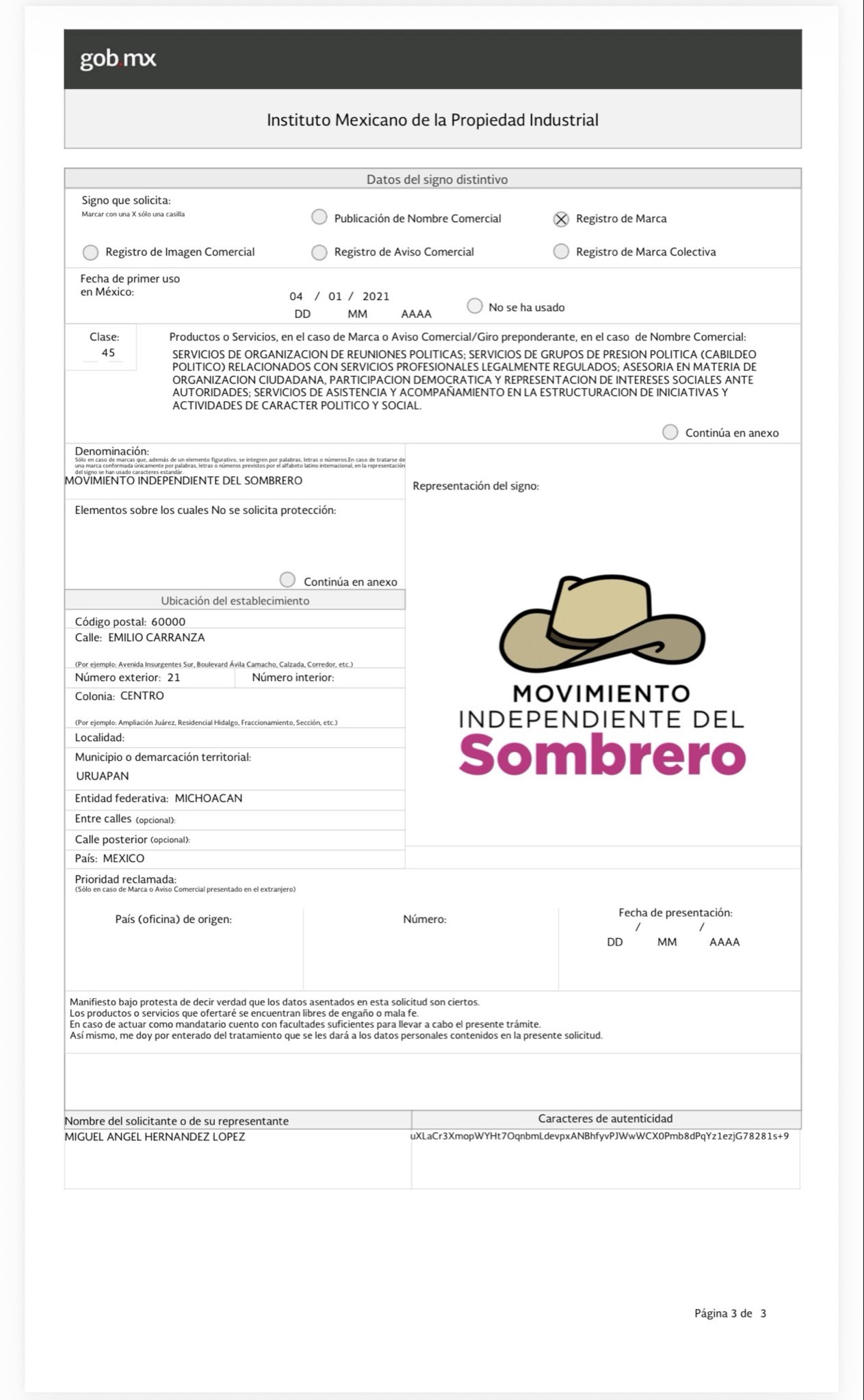 Registro de Movimiento del Sombrero