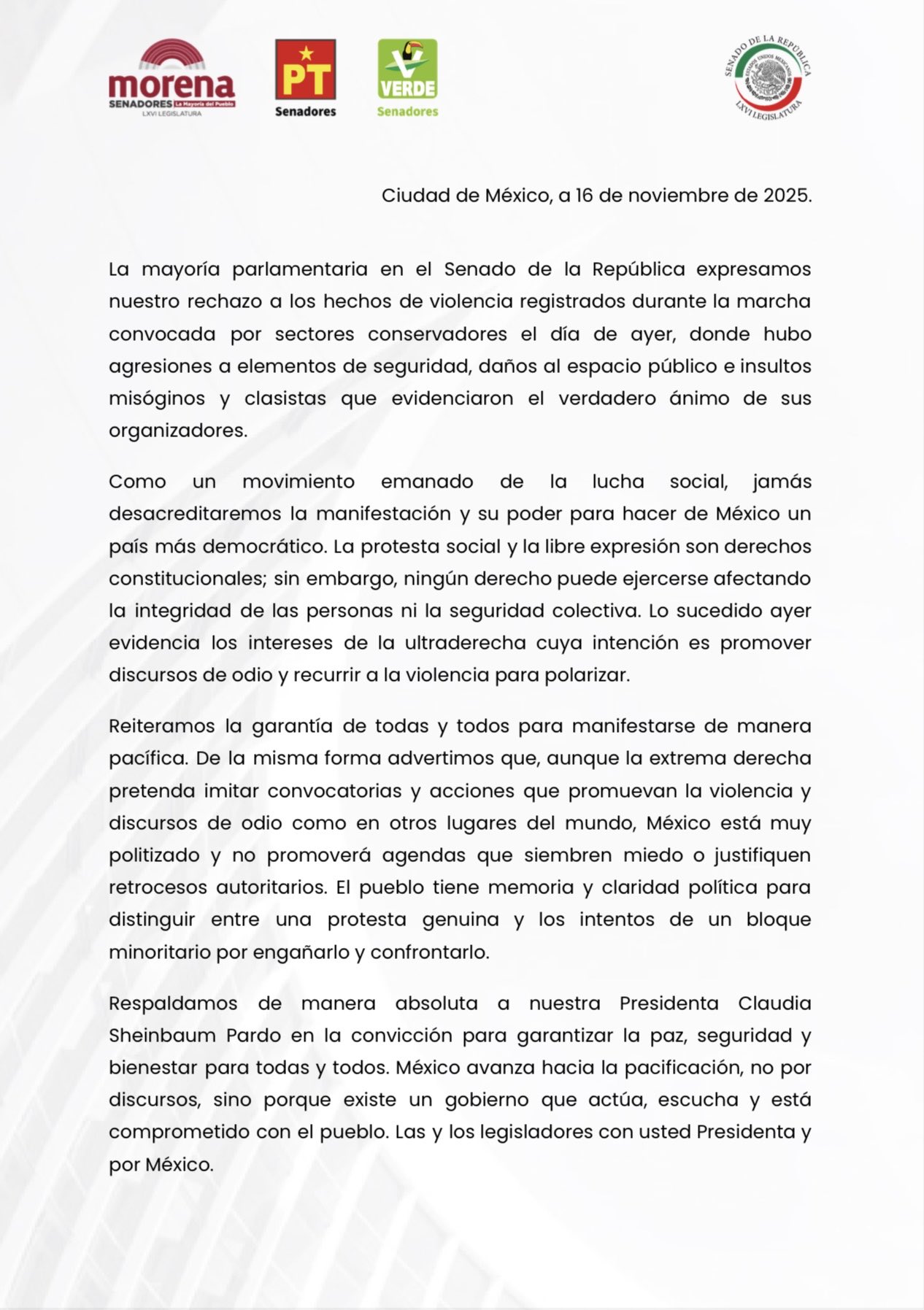 Senadores de Morena marcha Gen Z 