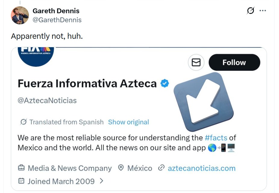 Gareth Dennis desmiente a TV Azteca