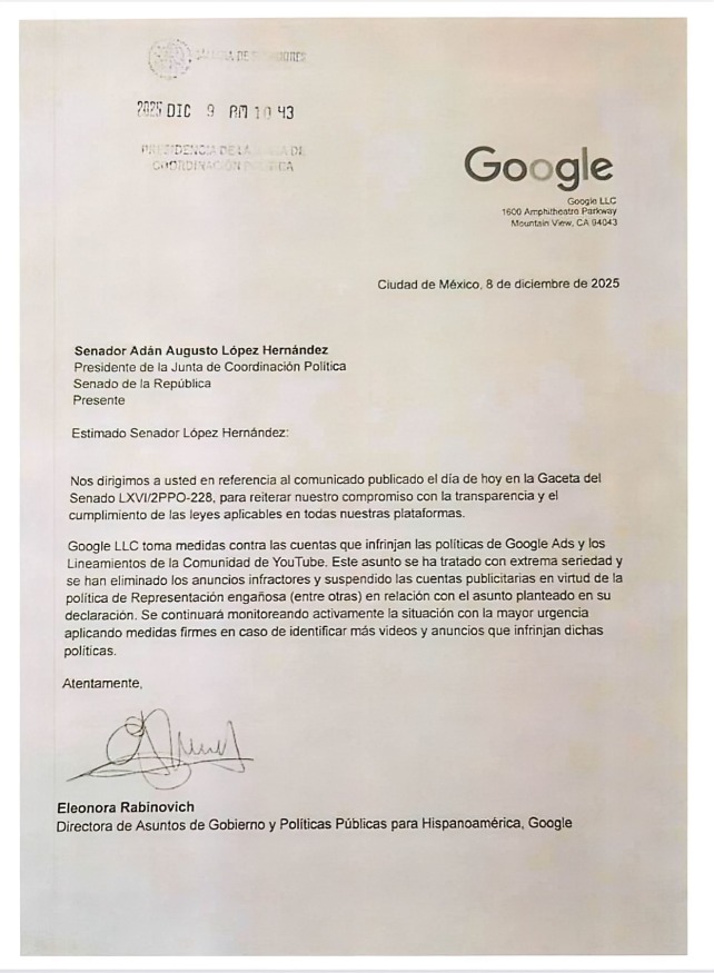 Google responde solicitud de Senado por videos creados con IA