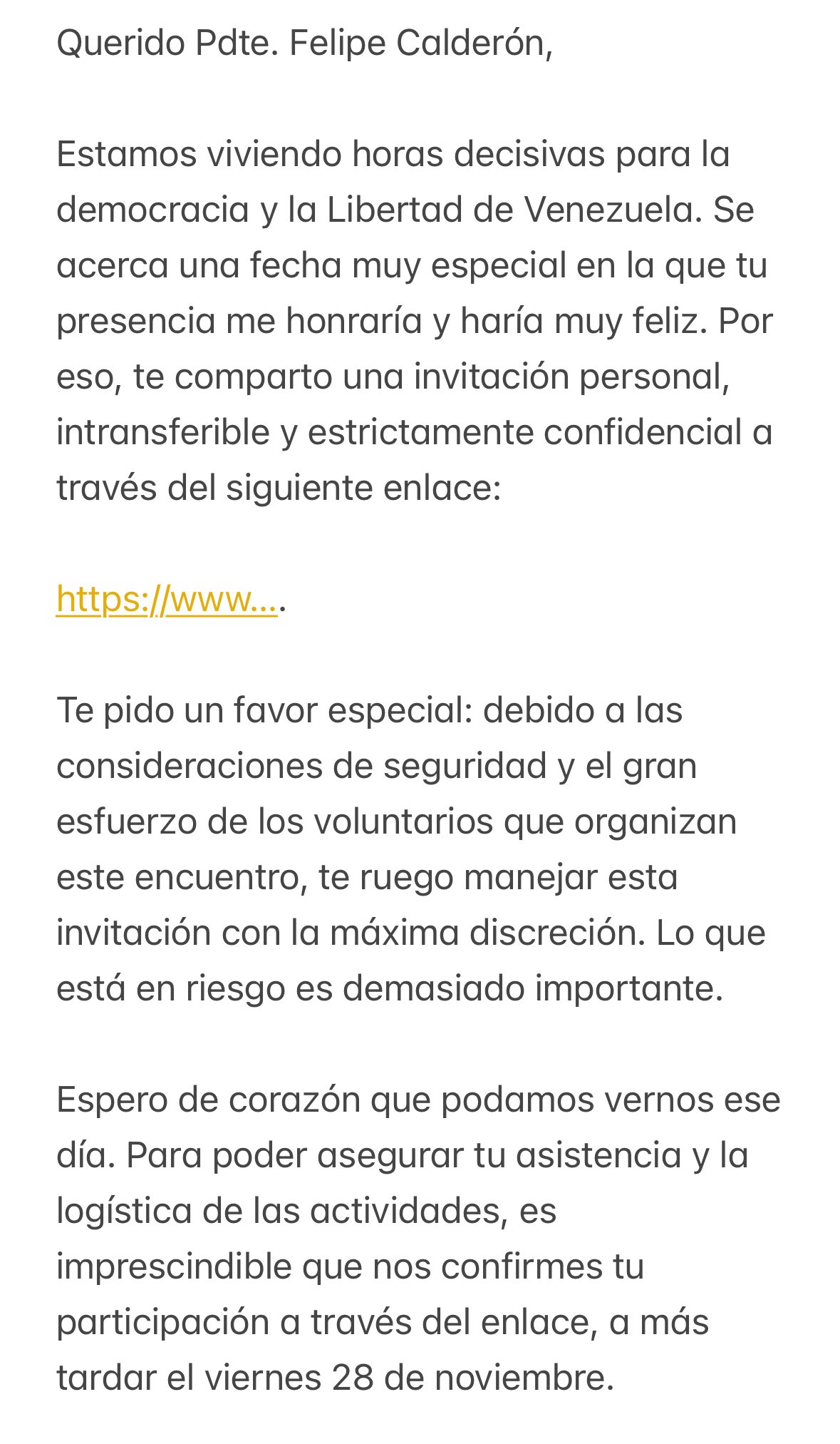 Invitación María Corina Calderón