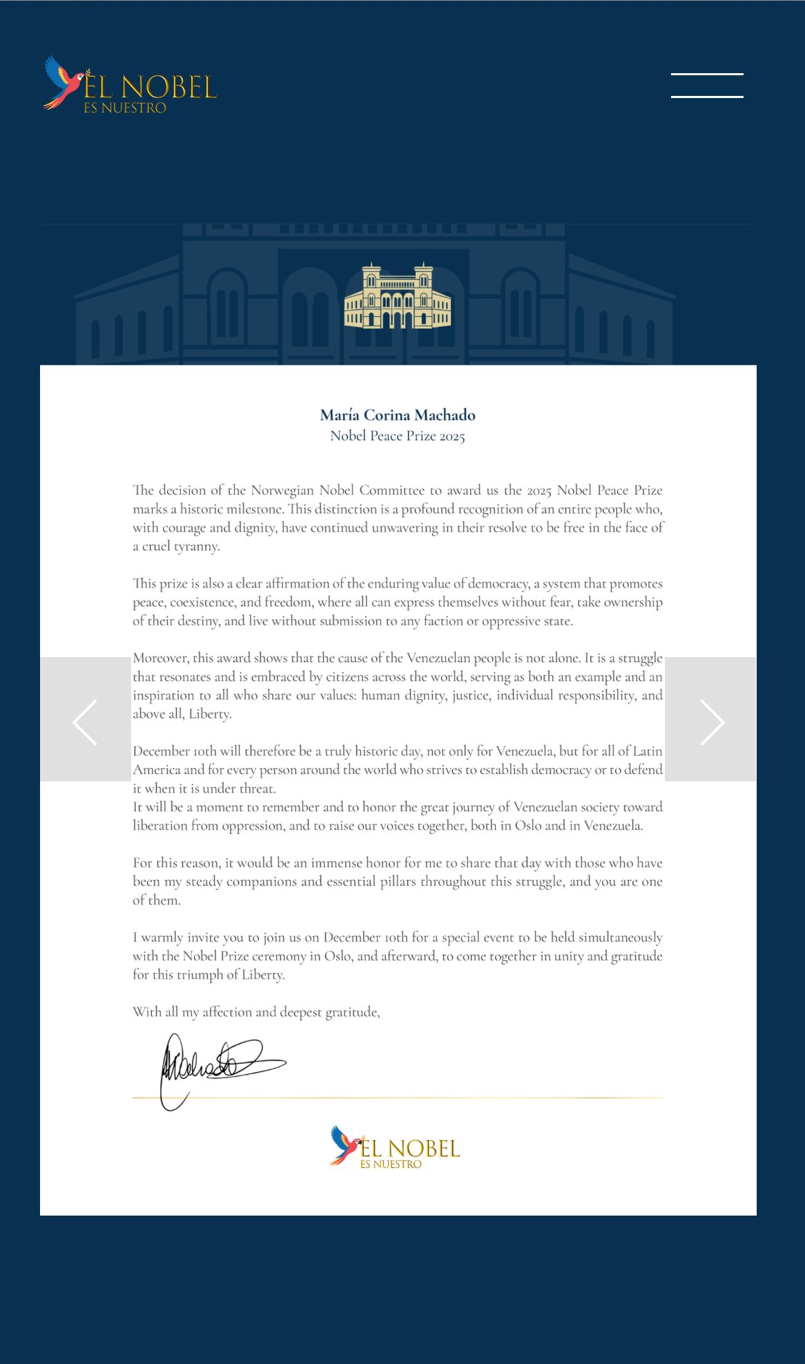 Invitación Premio Nobel Calderón