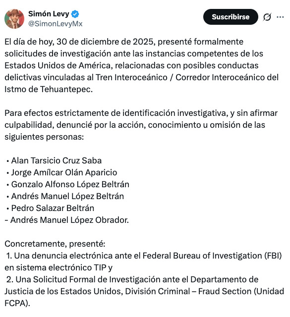 Simón Levy pide a EU investigar caso Tren Interoceánico