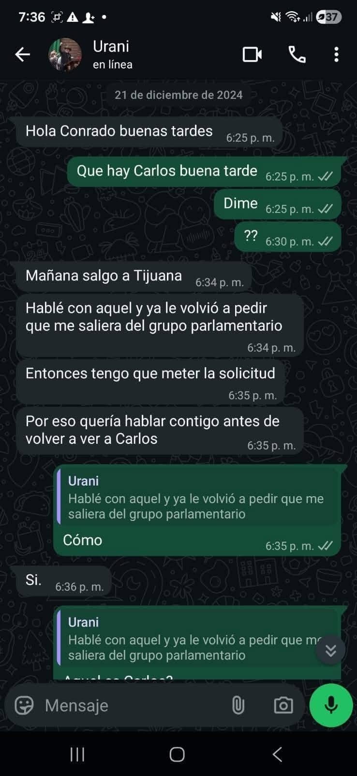 Tafolla conversación filtrada 