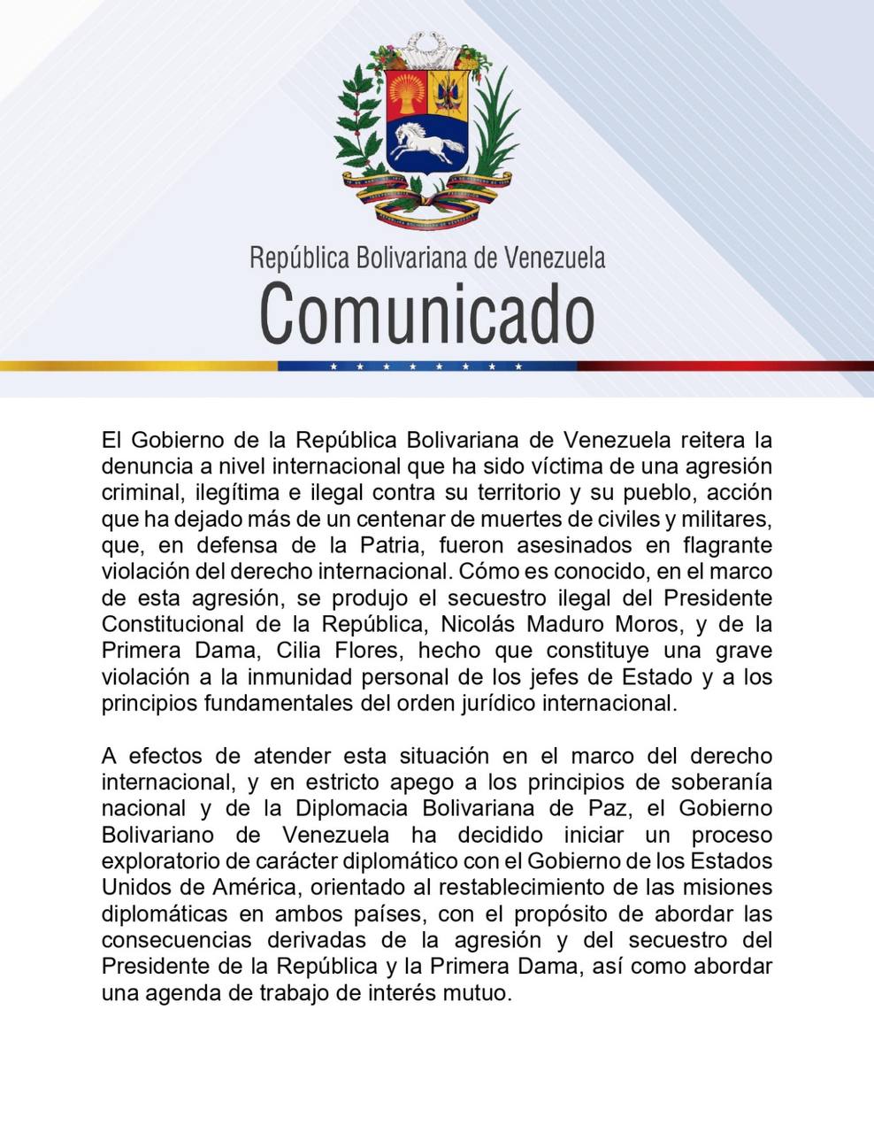 Comunicado Gobierno de Venezuela 