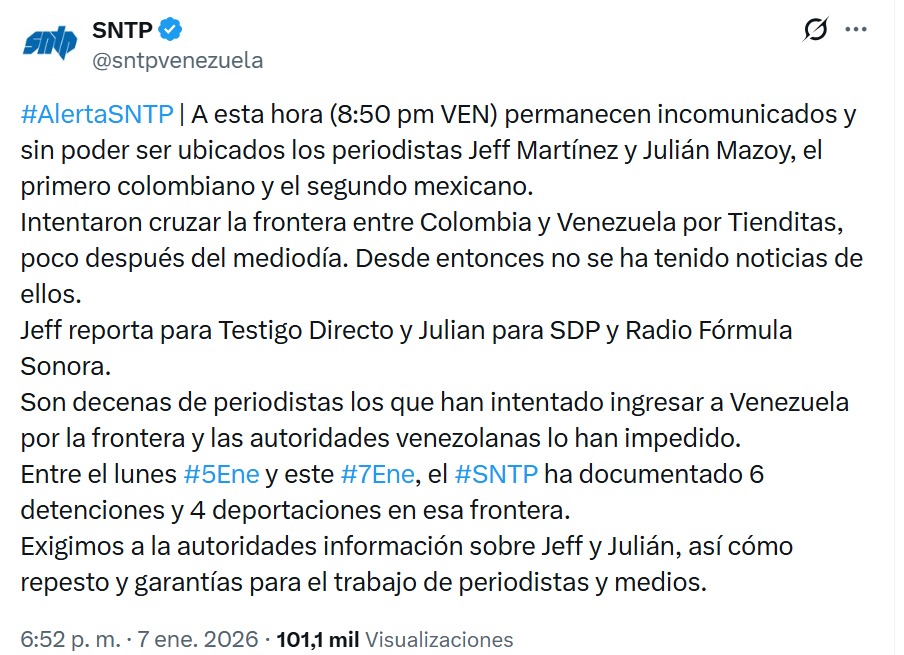 comunicado de periodistas en Venezuela