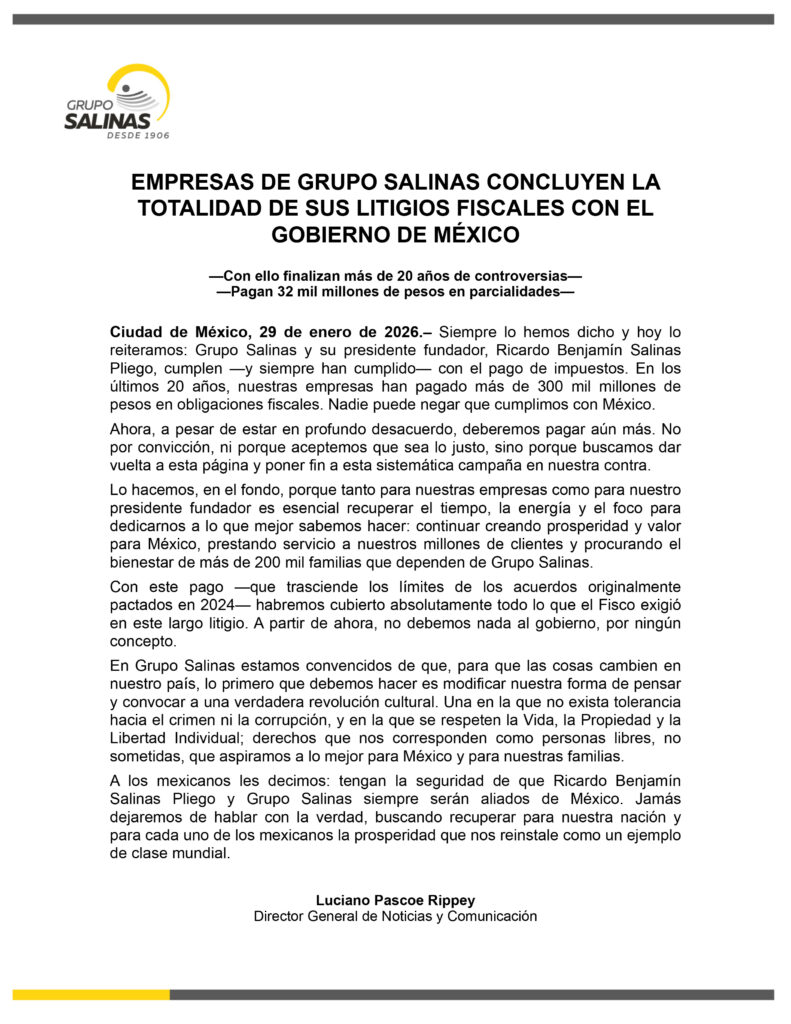 comunicado Grupo Salinas