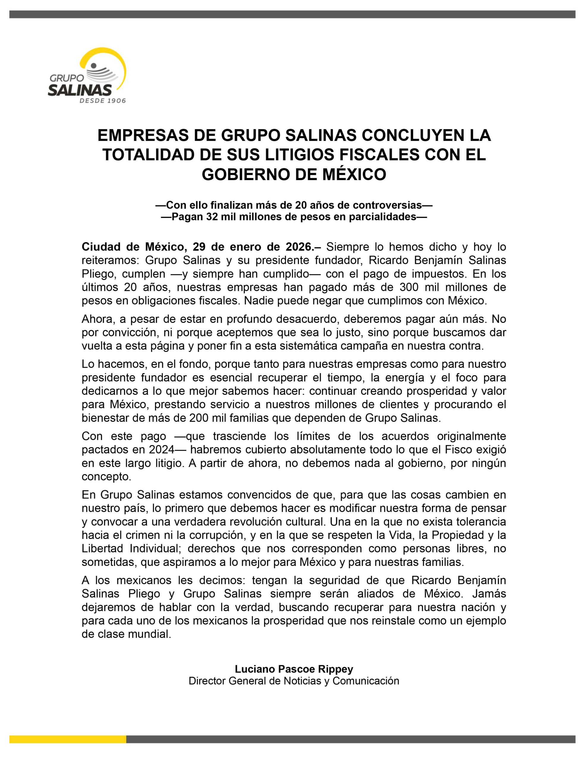 comunicado Grupo Salinas