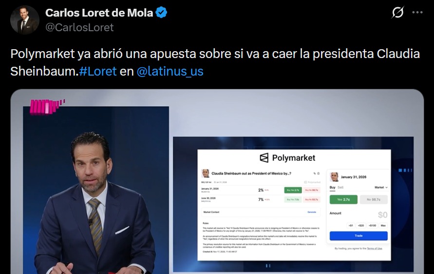 Loret en Latinus promueve Polymarket