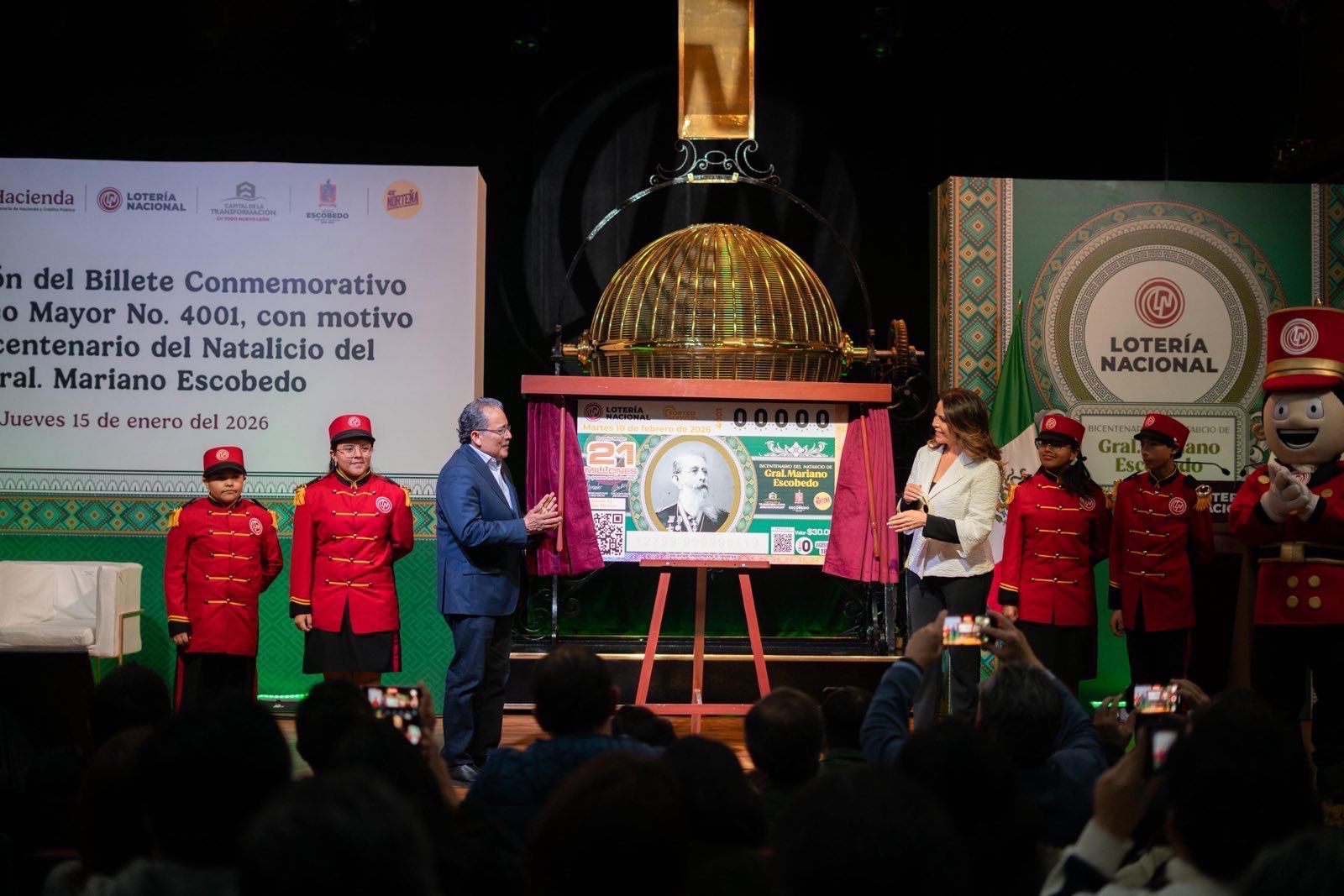 Lotería Nacional presenta billete de Mariano Escobedo