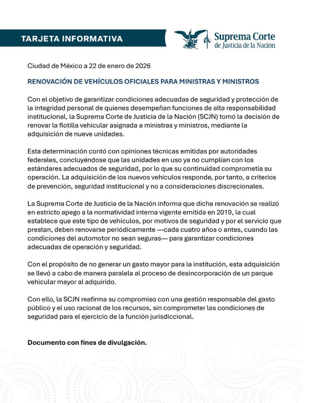 SCJN adquiere nuevas camionetas