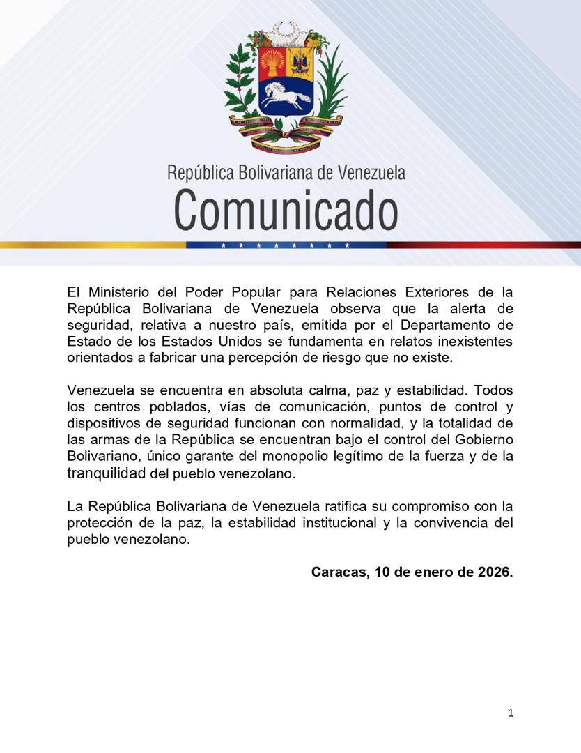 Venezuela responde a acusación de EU sobre grupos armados en Venezuela