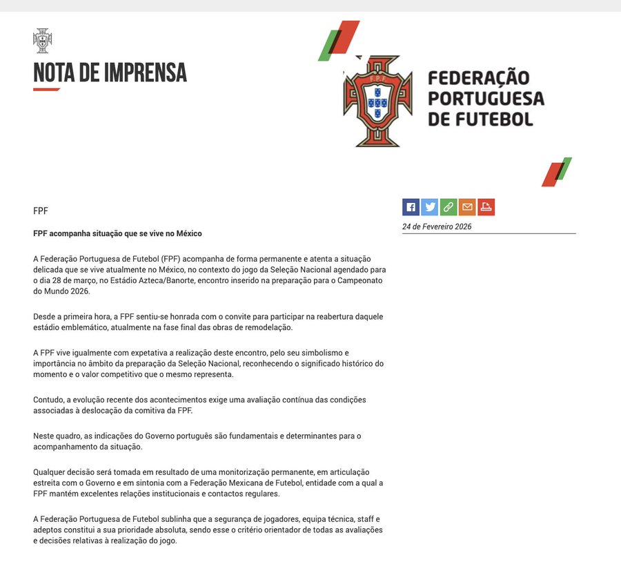 comunicado selección de Portugal