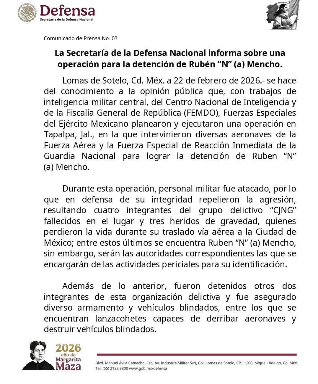 Confirman abatimiento de El Mencho 
