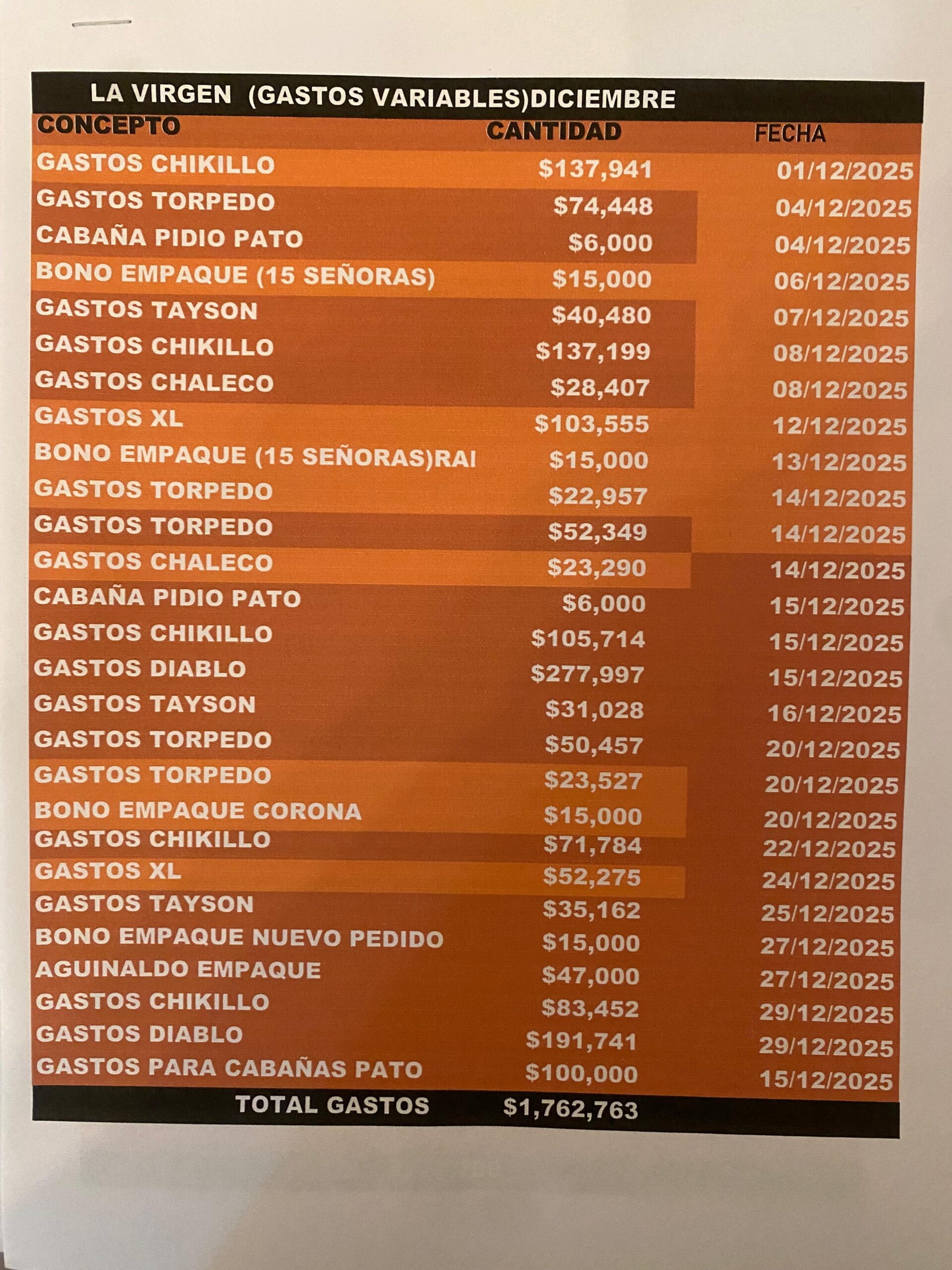 Gastos El Mencho 