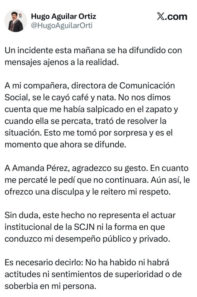 Hugo Aguilar ofrece disculpas a colaboradora